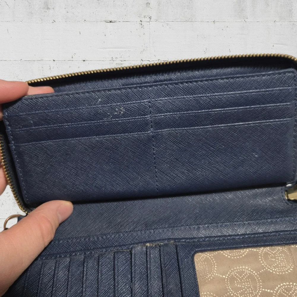 Michael Kors Navy Blue Leather Continental Wristlet Timeless Zip Around Wallet